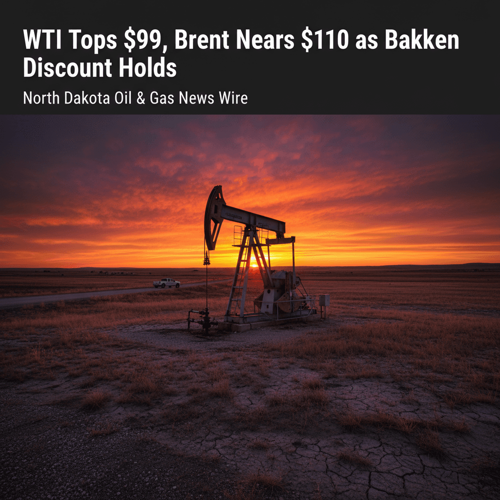 WTI Tops $99, Brent Nears $110 as Bakken Discount Holds - Bakken Wire